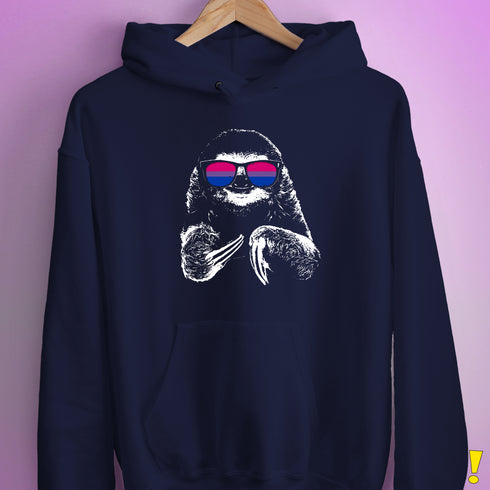 Pride Sloth Bisexual Flag Sunglasses Hoodie - Navy