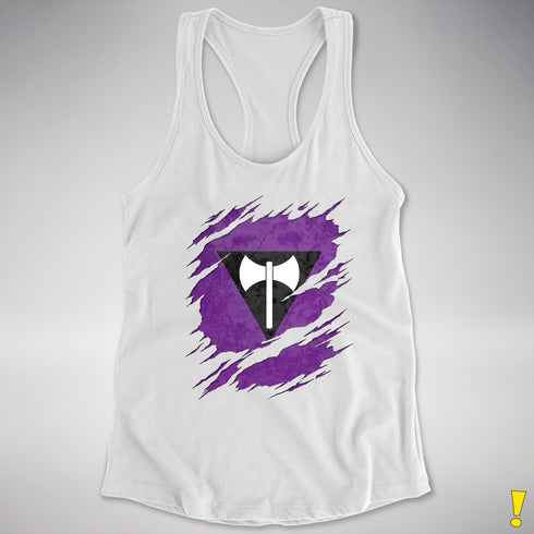Lesbian Labrys Pride Flag Ripped Reveal Racerback Tank - White