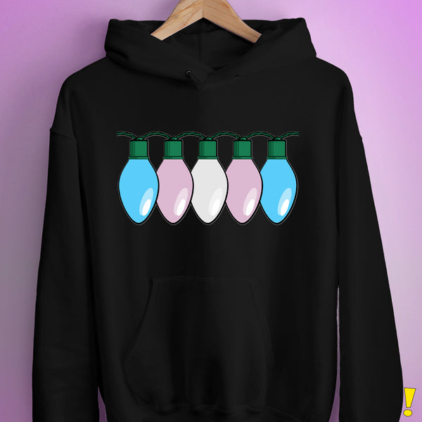 Transgender Pride Flag Christmas Lights Hoodie - Black