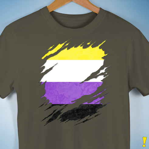 Nonbinary Pride Flag Ripped Reveal Premium Unisex T-Shirt - Army