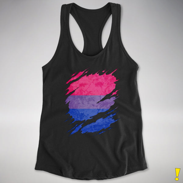 Bisexual Pride Flag Ripped Reveal Racerback Tank - Black