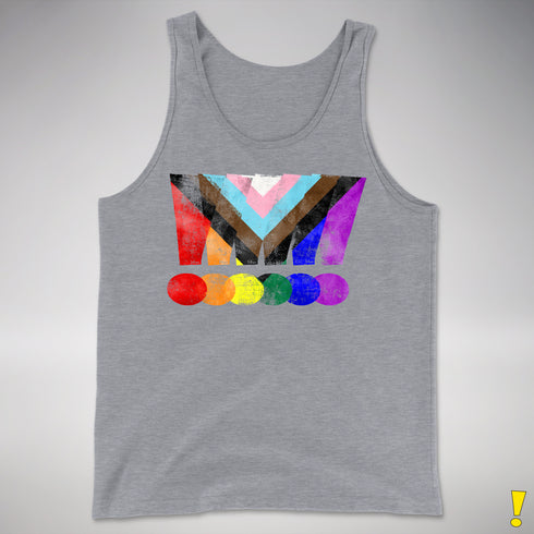 LGBTQ Progress Pride Grunge Exclamation Points Premium Tank Top - Grey Heather