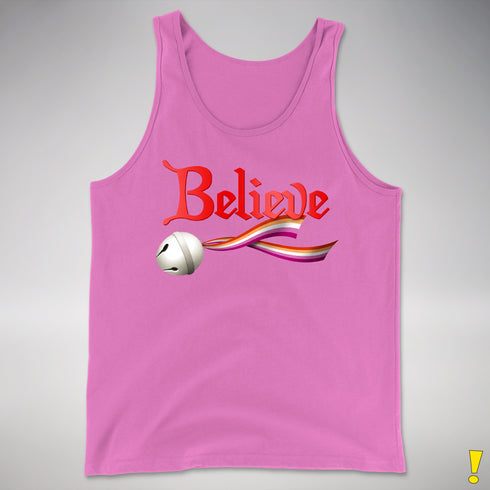 Believe Lesbian Pride Jingle Bell Premium Tank Top - Neon Pink
