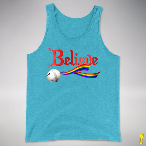 Believe LGBTQ Rainbow Pride Jingle Bell Premium Tank Top - Aqua Triblend