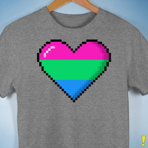 Polysexual Pride 8-Bit Pixel Heart Premium Unisex T-Shirt - Grey Heather