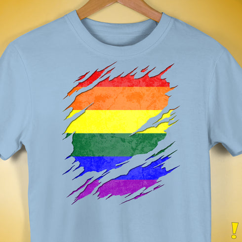 LGBTQ Pride Flag Ripped Reveal Premium Unisex T-Shirt - Baby Blue