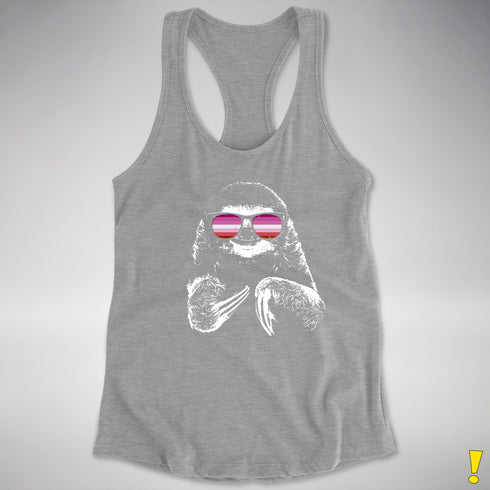 Pride Sloth Pink Lesbian Flag Sunglasses Women's Racerback Tank - Heather Grey