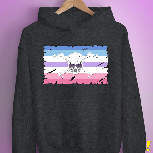 Bigender Pride Pirate Flag Hoodie - Dark Grey Heather