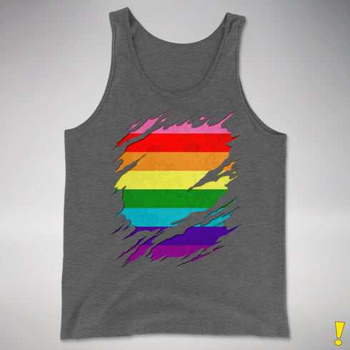 Original Gilbert Baker LGBTQ Gay Pride Flag Ripped Reveal Premium - Deep Heather