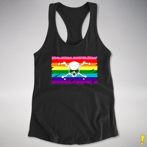 Gilbert Baker LGBTQ Pride Pirate Flag Racerback Tank - Black