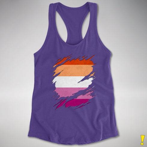 Lesbian Pride Flag Ripped Reveal Racerback Tank - Purple