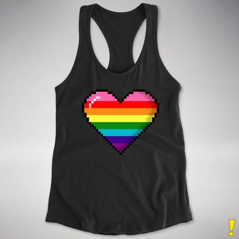 Gilbert Baker Original LGBTQ Gay Rainbow Pride 8-Bit Pixel Heart - Black
