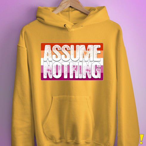 Assume Nothing Lesbian Pride Flag Hoodie - Mustard