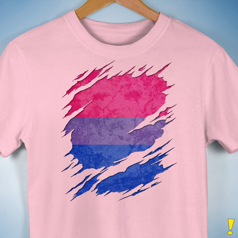 Bisexual Pride Flag Ripped Reveal Premium Unisex T-Shirt - Pink