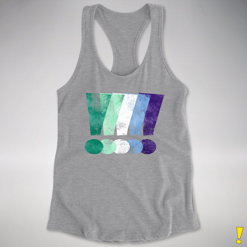 MLM Gay Pride Grunge Exclamation Points Racerback Tank - Heather Grey