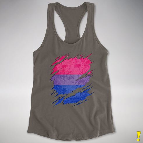 Bisexual Pride Flag Ripped Reveal Racerback Tank - Dark Grey