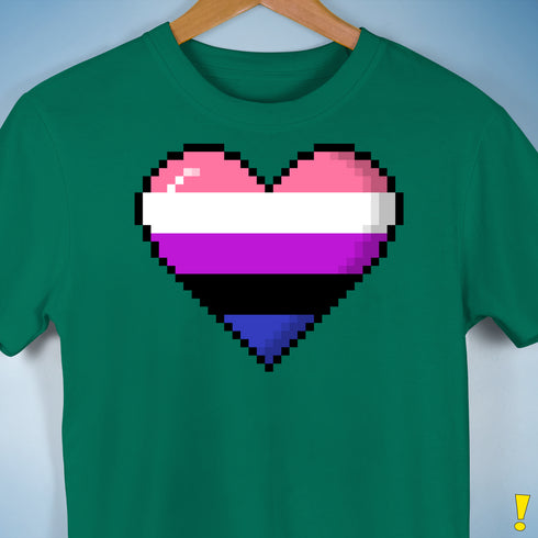 Genderfluid Pride 8-Bit Pixel Heart Premium Unisex T-Shirt - Kelly Green