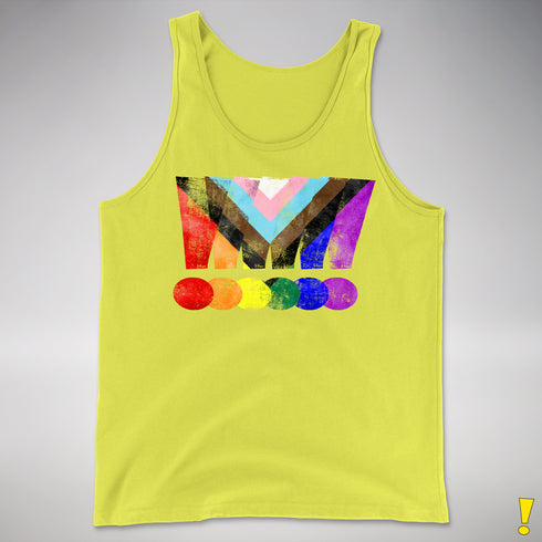 LGBTQ Progress Pride Grunge Exclamation Points Premium Tank Top - Neon Yellow