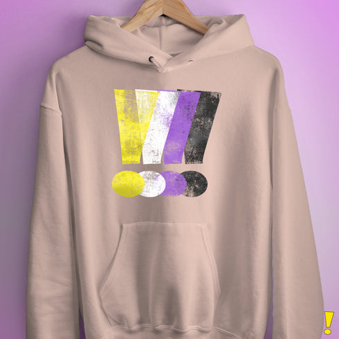 Nonbinary Pride Grunge Exclamation Points Hoodie - Light Pink