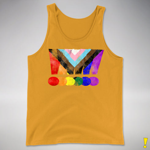 LGBTQ Progress Pride Grunge Exclamation Points Premium Tank Top - Gold