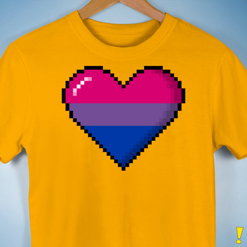 Bisexual Pride 8-Bit Pixel Heart Premium Unisex T-Shirt - Gold