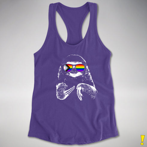 Pride Sloth LGBTQ Progress Pride Flag Sunglasses Women's Racerback - Purple