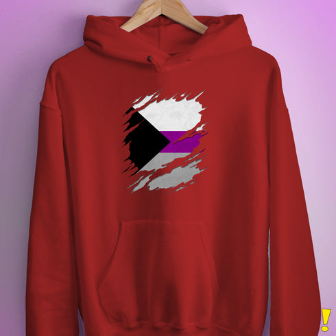 Demisexual Pride Flag Ripped Reveal Hoodie - Red