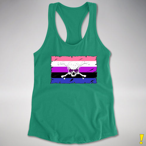 Genderfluid Pride Pirate Flag Racerback Tank - Kelly Green