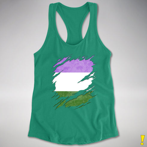 Genderqueer Pride Flag Ripped Reveal Racerback Tank - Kelly Green