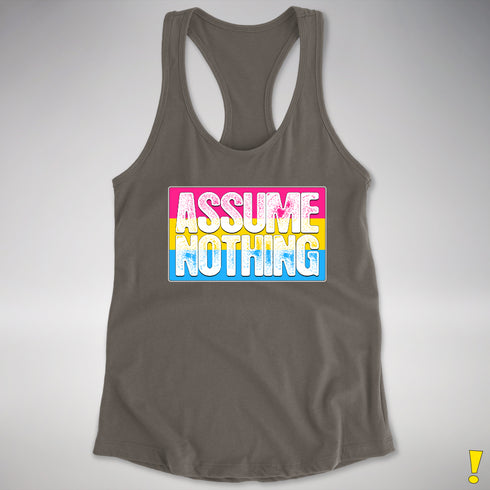 Assume Nothing Pansexual Pride Flag Racerback Tank - Dark Grey
