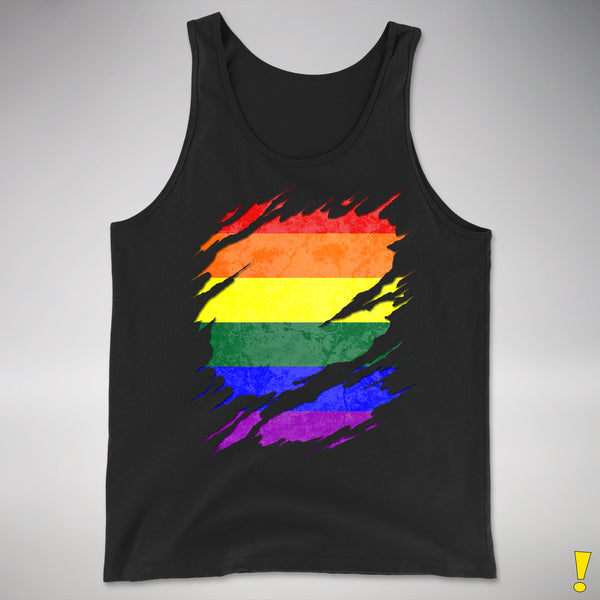 LGBTQ Pride Flag Ripped Reveal Premium Tank Top - Black
