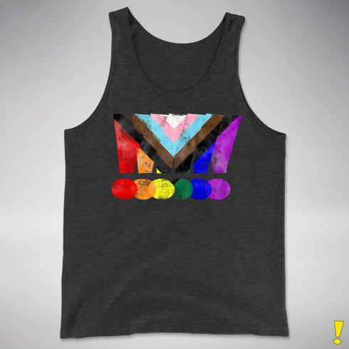 LGBTQ Progress Pride Grunge Exclamation Points Premium Tank Top - Charcoal Triblend