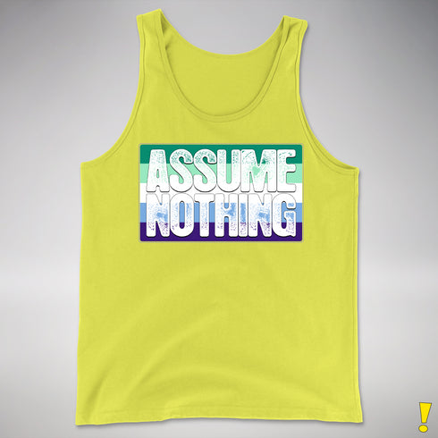 Assume Nothing Gay Male Pride Flag Premium Tank Top - Neon Yellow