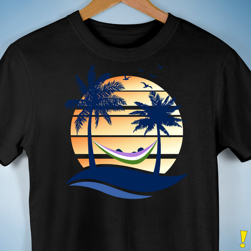 Genderqueer Pride Hammock Summer Beach Sunset Premium Unisex T-Shirt - Black
