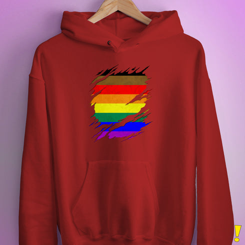 Philly LGBTQ Gay Pride Flag Ripped Reveal Hoodie - Red