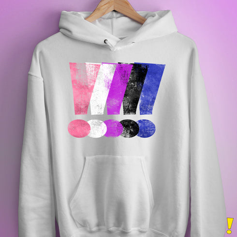 Genderfluid Pride Grunge Exclamation Points Hoodie - White