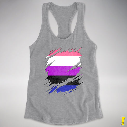Genderfluid Pride Flag Ripped Reveal Racerback Tank - Heather Grey
