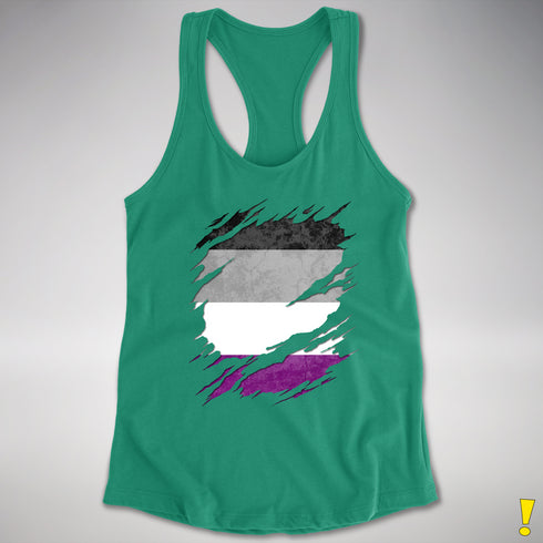 Asexual Pride Flag Ripped Reveal Racerback Tank - Kelly Green