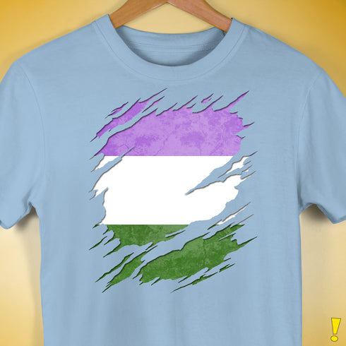 Genderqueer Pride Flag Ripped Reveal Premium Unisex T-Shirt - Baby Blue