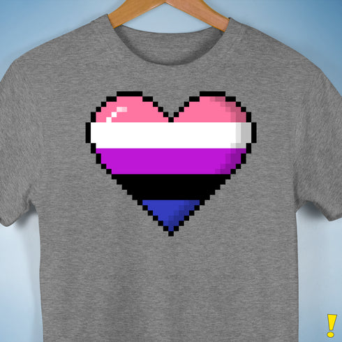 Genderfluid Pride 8-Bit Pixel Heart Premium Unisex T-Shirt - Grey Heather
