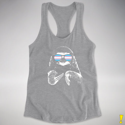 Pride Sloth Transgender Flag Sunglasses Women's Racerback Tank - Heather Grey