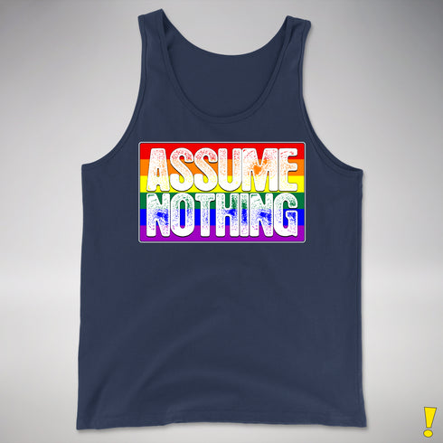 Assume Nothing LGBTQ Pride Flag Premium Tank Top - Navy