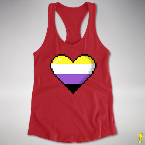 Nonbinary Pride 8-Bit Pixel Heart Racerback Tank - Red