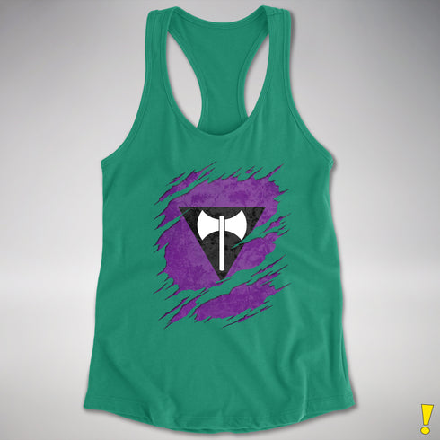 Lesbian Labrys Pride Flag Ripped Reveal Racerback Tank - Kelly Green