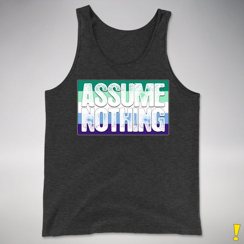 Assume Nothing Gay Male Pride Flag Premium Tank Top - Charcoal Triblend