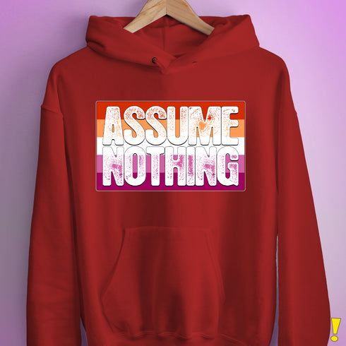 Assume Nothing Lesbian Pride Flag Hoodie - Red