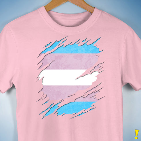 Transgender Pride Flag Ripped Reveal Premium Unisex T-Shirt - Pink