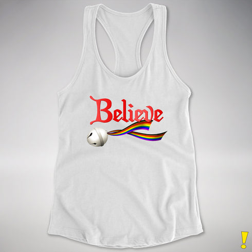 Believe Philly LGBTQ Pride Jingle Bell Racerback Tank - White