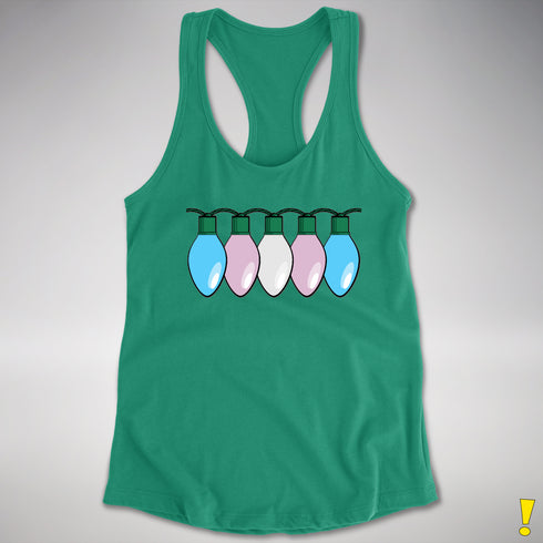Transgender Pride Flag Christmas Lights Racerback Tank - Kelly Green
