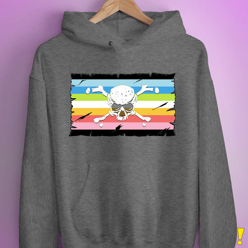 Queer Pride Pirate Flag Hoodie - Grey Heather